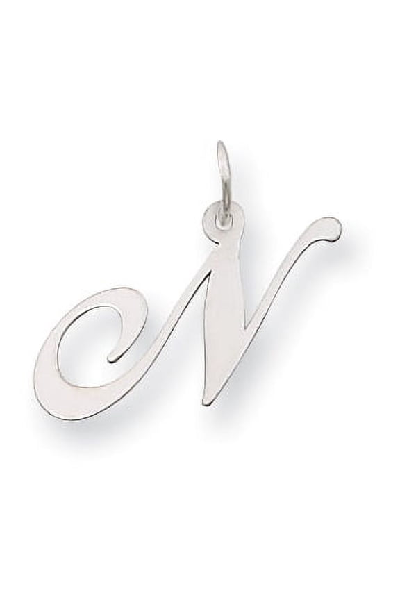14k White Gold Medium Fancy Script Initial N Char Charm Pendant