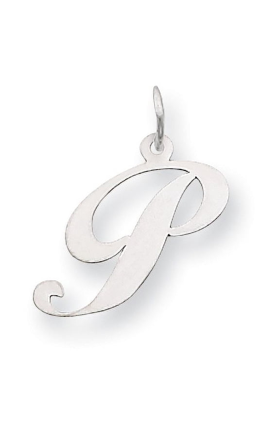 14k White Gold Medium Fancy Script Initial P Char Charm Pendant