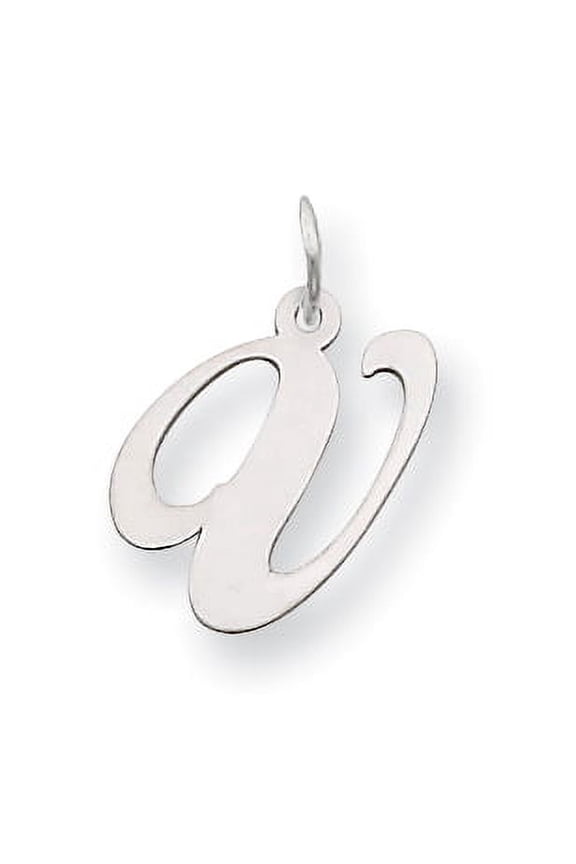 14k White Gold Medium Fancy Script Initial V Char Charm Pendant