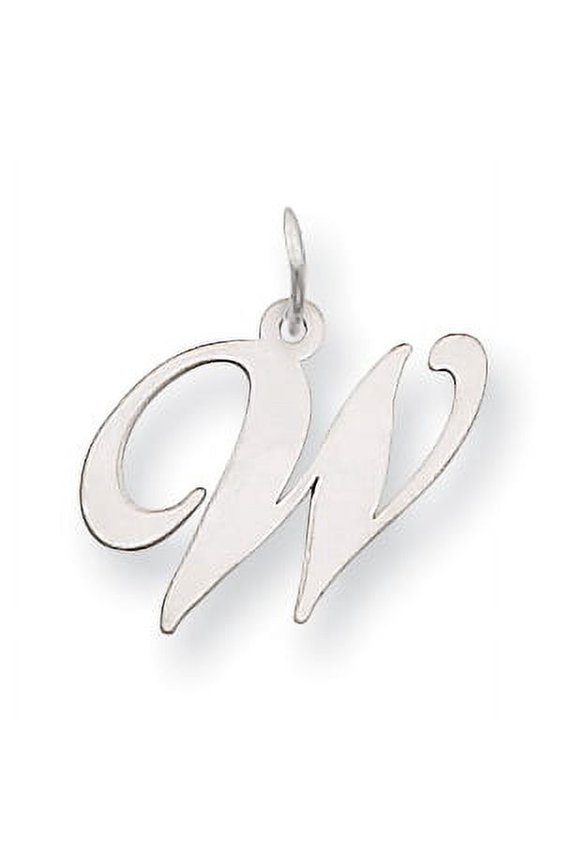 14k White Gold Medium Fancy Script Initial W Char Charm Pendant