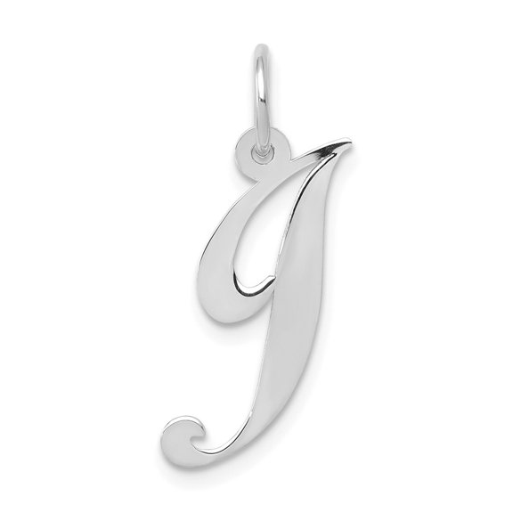 14k White Gold Medium Fancy Script Letter J Initial Charm Pendant