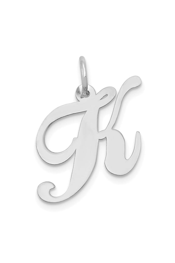 14k White Gold Medium Fancy Script Letter K Initial Charm Pendant