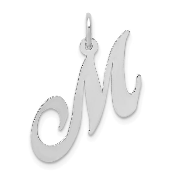 14k White Gold Medium Fancy Script Letter M Initial Charm Pendant
