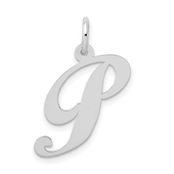 14k White Gold Medium Fancy Script Letter P Initial Charm Pendant
