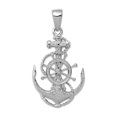 thumbnail image 1 of 14k White Gold Medium Nautical Ship Mariner Anchor With Wheel Pendant Necklace 31mm long Pendant for Women, 1 of 2