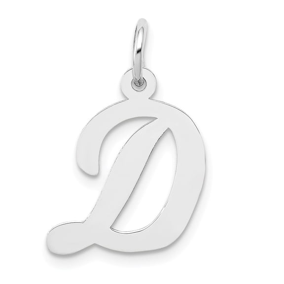 14k White Gold Medium Script Letter D Initial Charm Pendant