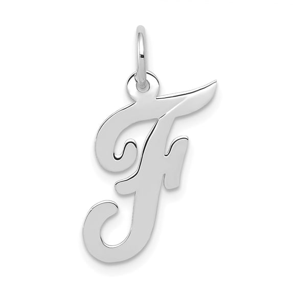 14k White Gold Medium Script Letter F Initial Charm Pendant