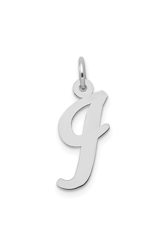 14k White Gold Medium Script Letter I Initial Charm Pendant