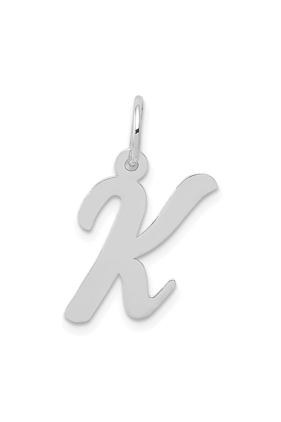 14k White Gold Medium Script Letter K Initial Charm Pendant