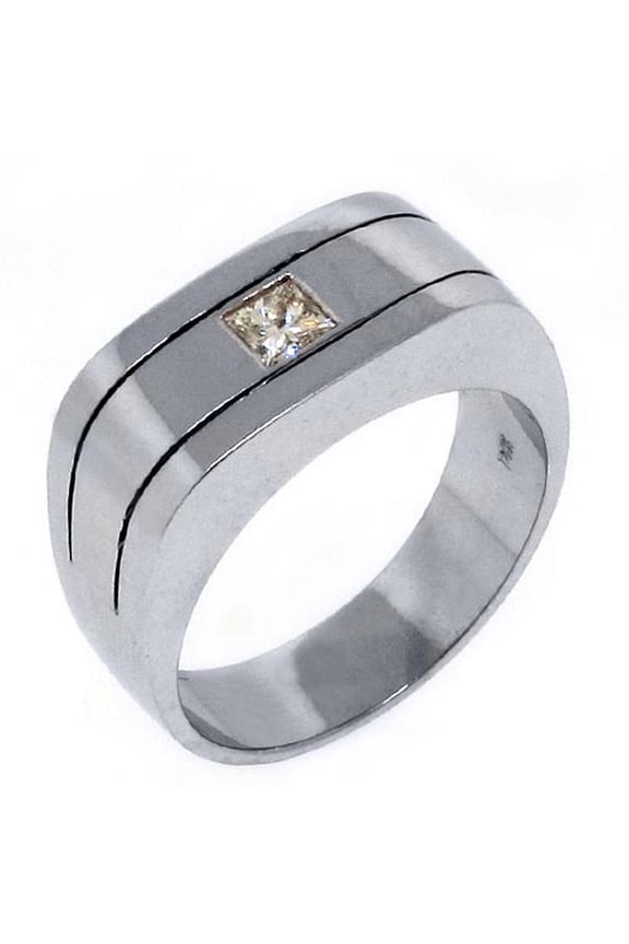 14k White Gold Mens Solitaire Princess (Square) Cut Diamond Ring .40 Carats