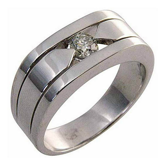 14k White Gold Mens Solitaire round cut Tension Set Diamond Ring .40 Carats