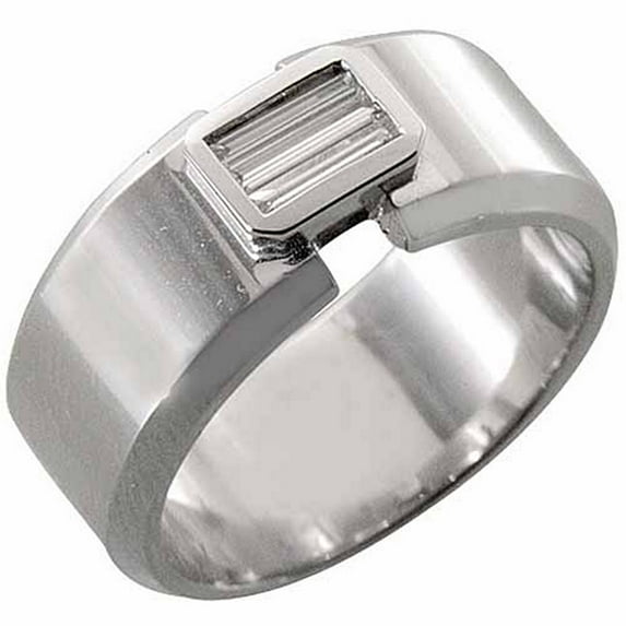 14k White Gold Mens baguette cut Cut 3-Stone Diamond Ring .35 Carats