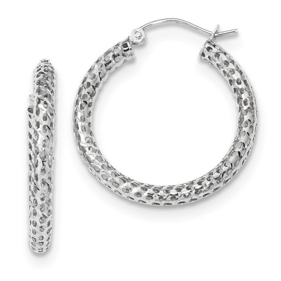14k White Gold Mesh Hoop Earrings - 1.5 Grams - Measures 27.19x25.6mm Wide 3mm Thick