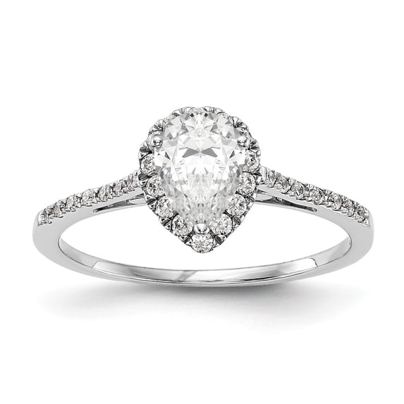 14k White Gold Moissanite Pear Halo Engagement Ring Size 6 (.36 cttw.)