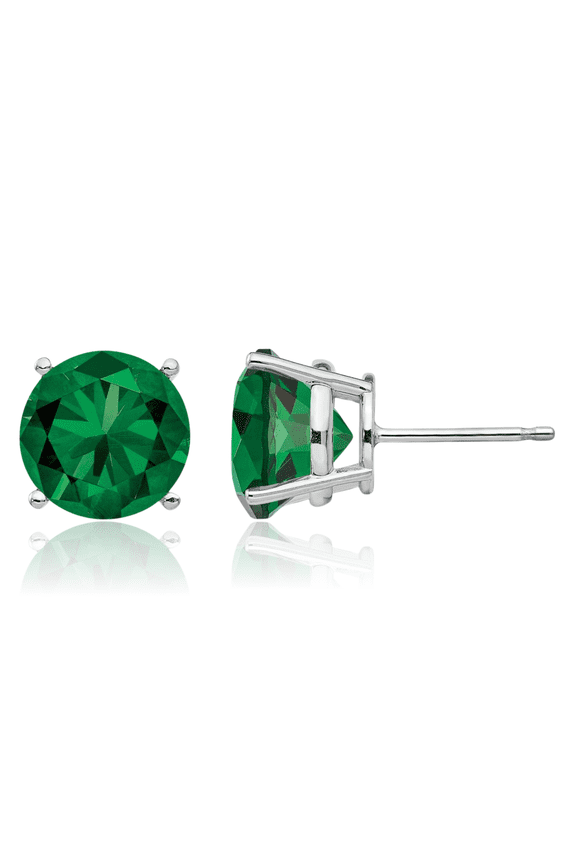 14K Solid White Gold 5.50 carat Green Mount St. Helens Solitaire Large Helenite Stud Earrings - 9mm 3/8 inch - Round Cut, Simulated, Butterfly Back Women's