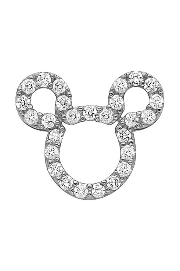 14k White Gold Mouse with Ears, Paved with White CZ Stones Small/Mini Charm (10mm x 12mm)
