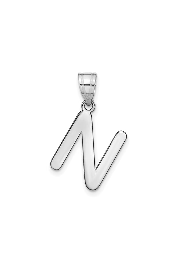 14k White Gold Letter N Initial Pendant Charm, Polished Monogram for Women