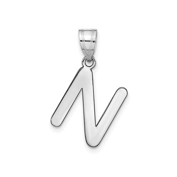 14k White Gold Letter N Initial Pendant Charm, Polished Monogram for Women