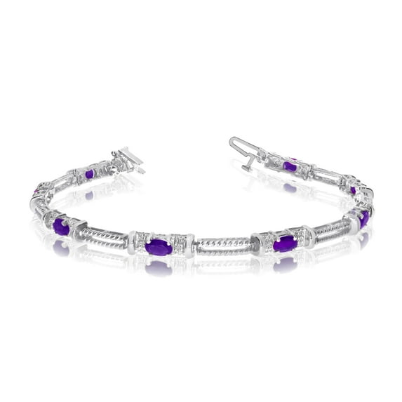 14k White Gold Natural Amethyst And Diamond Tennis Bracelet