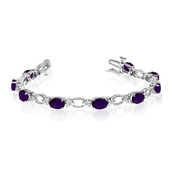 14k White Gold Natural Amethyst And Diamond Tennis Bracelet
