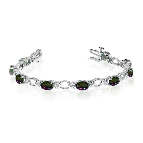 14k White Gold Natural Mystic-Topaz And Diamond Tennis Bracelet