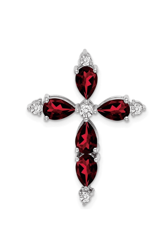 "Fine Color Jewels Garnet & Diamond Cross Pendant for Women 14K White Gold January Birthstone Jewelry