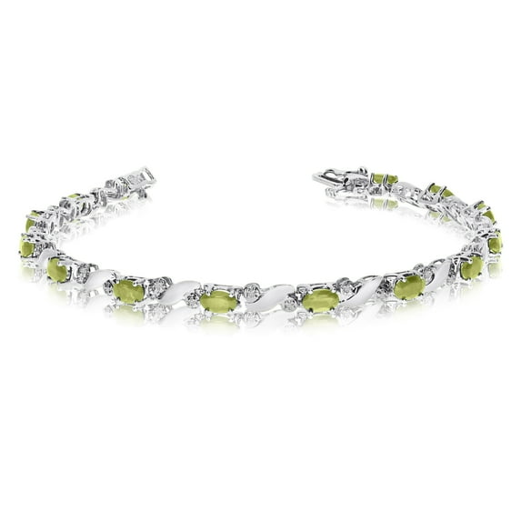 14k White Gold Natural Peridot And Diamond Tennis Bracelet
