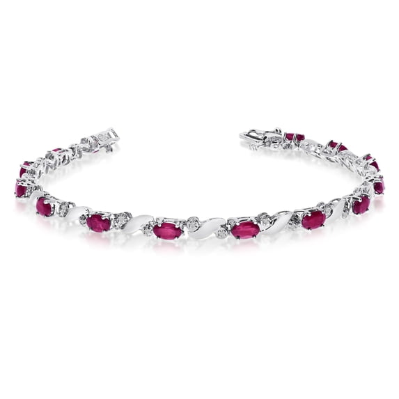 14k White Gold Natural Ruby And Diamond Tennis Bracelet