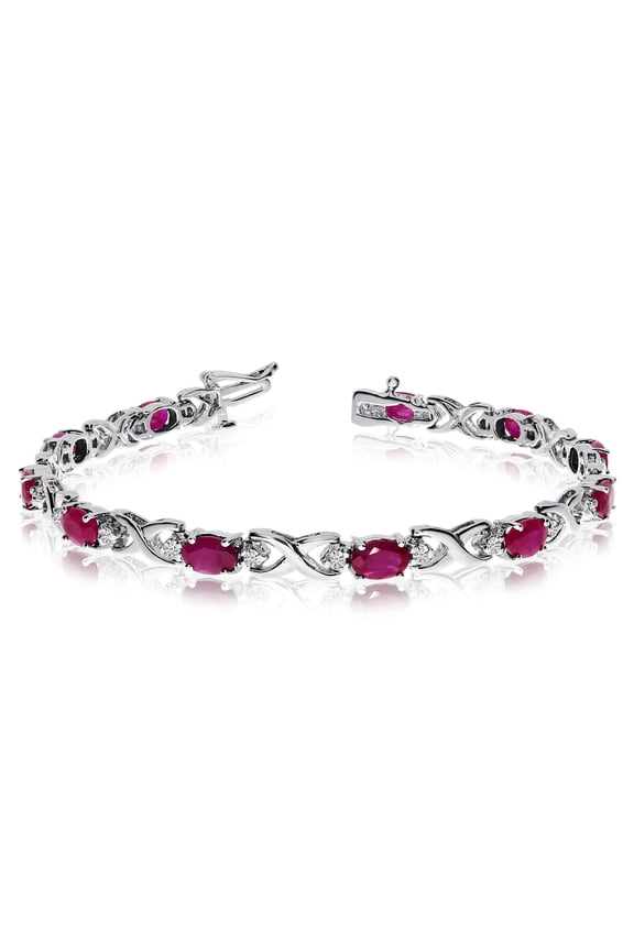 14k White Gold Natural Ruby And Diamond Tennis Bracelet