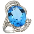thumbnail image 1 of 14k White Gold Natural Swiss Blue Topaz Ring Diamond Accent Oval 16x12mm, size 5, 1 of 4