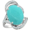 thumbnail image 1 of 14k White Gold Natural Turquoise Ring Diamond Accent Oval 16x12mm, size 8, 1 of 3