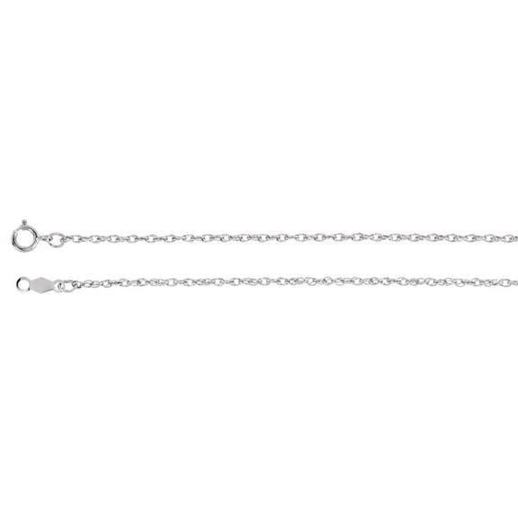 14k White Gold Necklace - 1.5 Grams - 18 Inch 1.25mm Rope Chain With Spring Ring
