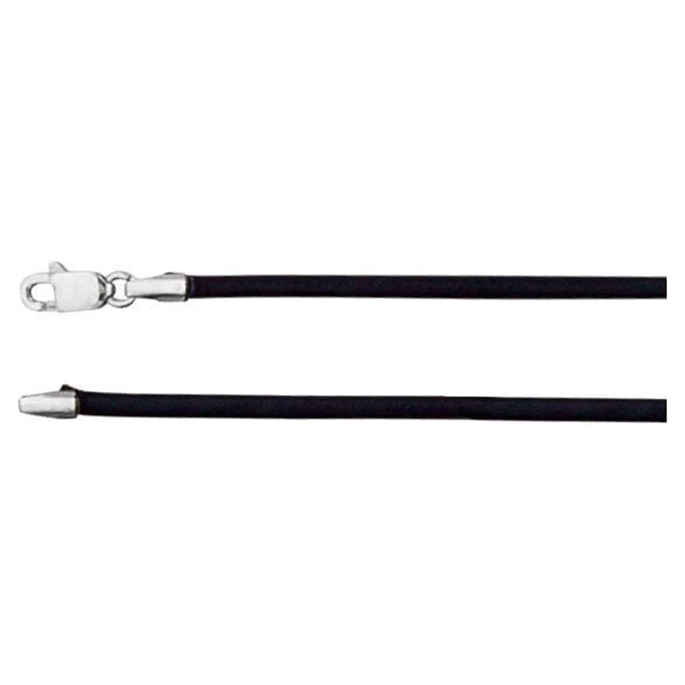 14k White Gold Necklace - .4 Grams - 16 Inch Black Leather 2mm Cord With Lobster Clasp