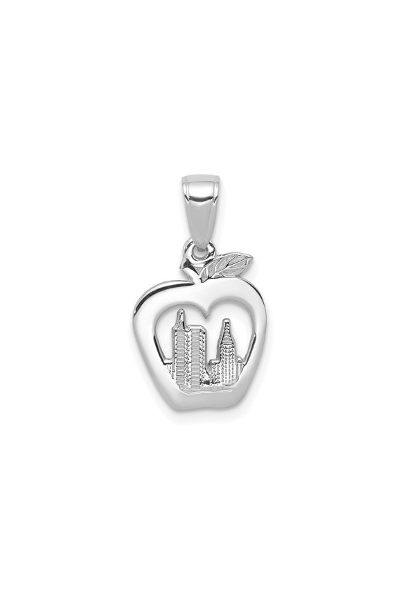 14k White Gold New York Skyline Apple Pendant for Women and Unisex, NYC Architecture Charm, Urban City Symbolic Necklace Jewelry