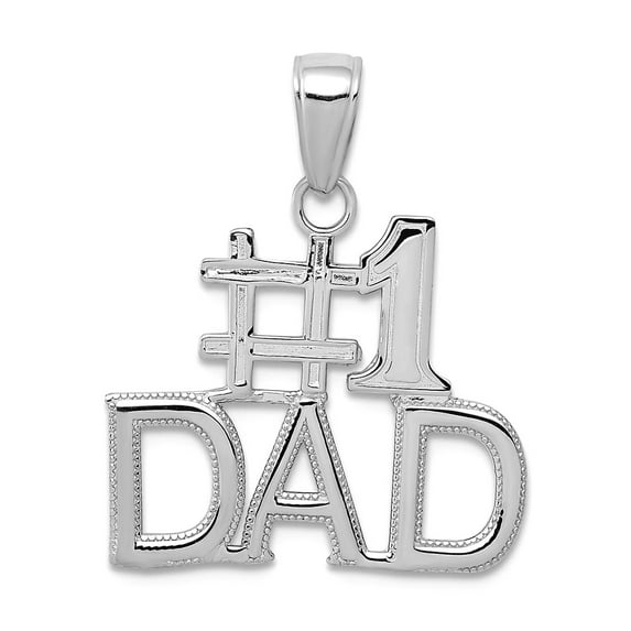 14k White Gold Number 1 Dad Charm 5x13.5mm Wide Pendant Necklace for Women - 1.2 Grams