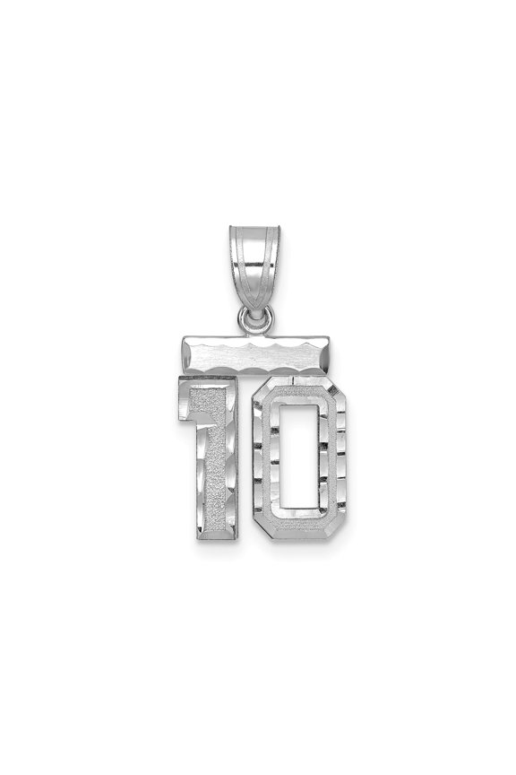 14k White Gold Number 10 Pendant for Men and Women, Polished and Textured Sports Charm, Symbolic Milestone Jewelry, Jersey Style Necklace for Achievement or Team Pride