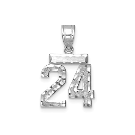 14k White Gold Number 24 Pendant for Men or Unisex, Polished and Textured Sports Necklace, Bold Athletic Charm Jewelry for Daily Wear or Jersey Date Commemoration