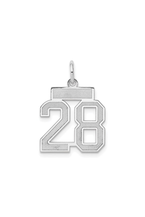 14k White Gold Number 28 Pendant for Men or Unisex, Bold Jersey Style Sports Charm, Athletic Milestone Necklace Accessory, Custom Lucky Number Jewelry