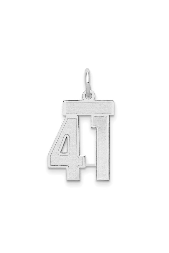 14k White Gold Number 41 Pendant for Necklace or Bracelet, Polished Block Style, Modern Athletic Jewelry for Men and Women, Sports Milestone Accessory