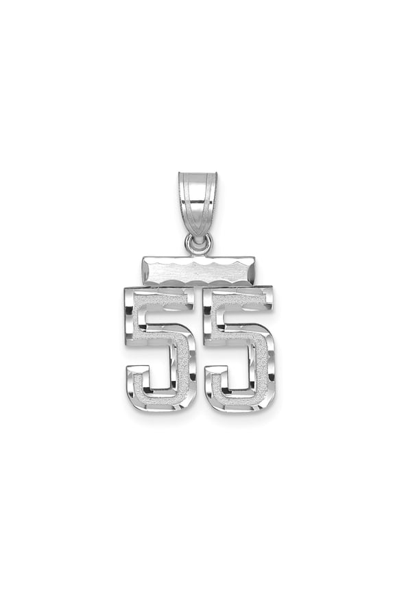 14k White Gold Number 55 Pendant for Men or Unisex, Bold Textured Double Digit Sports Necklace, Lucky Symbol Jewelry, Milestone or Team Spirit Accessory