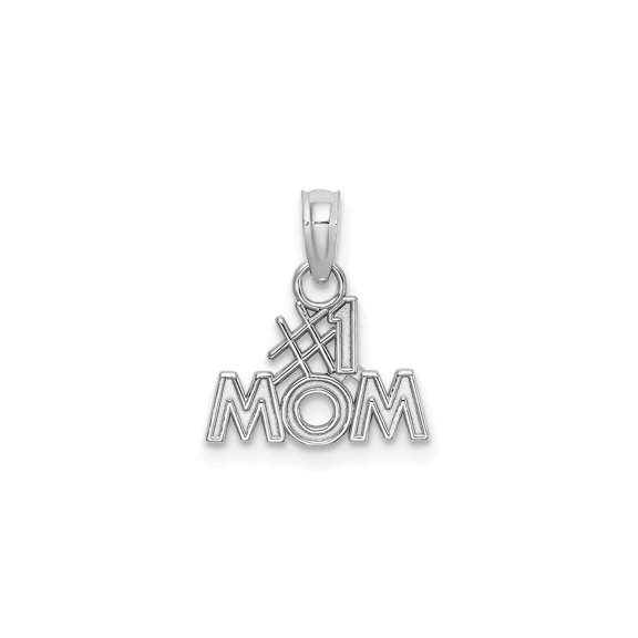 14k White Gold Number One Mom Pendant Charm for Women, Polished Textured Jewelry