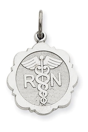 14k White Gold Nurse Symbol Disc Pendant Charm