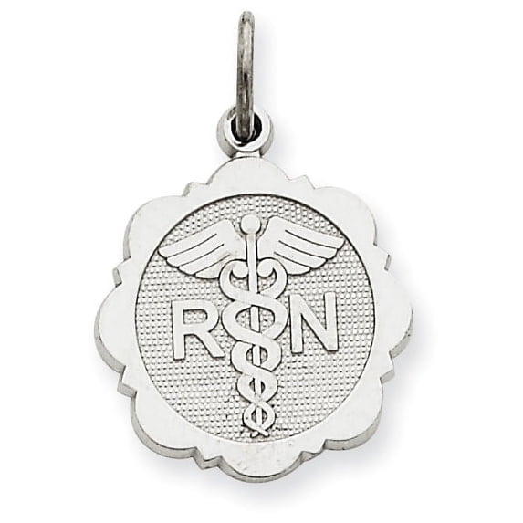 14k White Gold Nurse Symbol Disc Pendant Charm