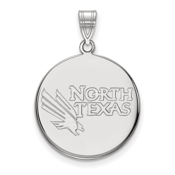 14k White Gold Official Licensed Collegiate University of North Texas (UNT) Large Disc Pendant
