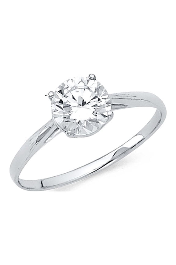 14k White Gold One Stone CZ Engagement Ring Anniversary Round Solitaire CZ Ring Bridal Band Size 7