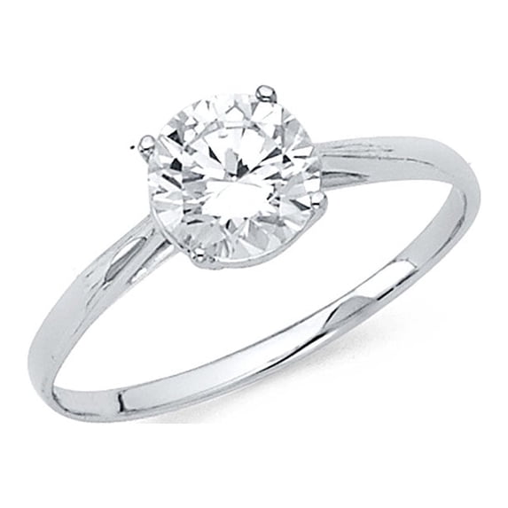 14k White Gold One Stone CZ Engagement Ring Anniversary Round Solitaire CZ Ring Bridal Band Size 9