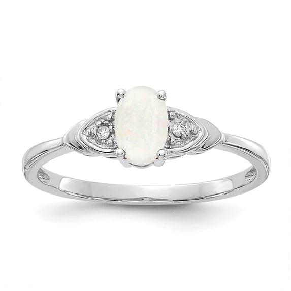14k White Gold Opal Diamond Ring - Size 7