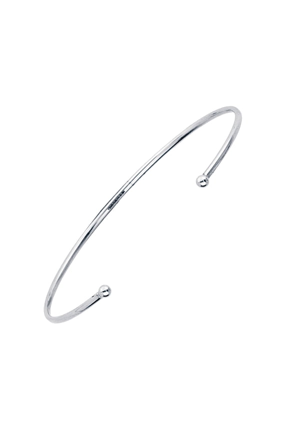 14k White Gold Open Cuff Stackable Bangle Bracelet 3mm End Bead Cuff Bracelet for Women