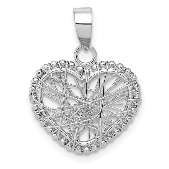 14k White Gold Open Wire Heart Pendant Charm