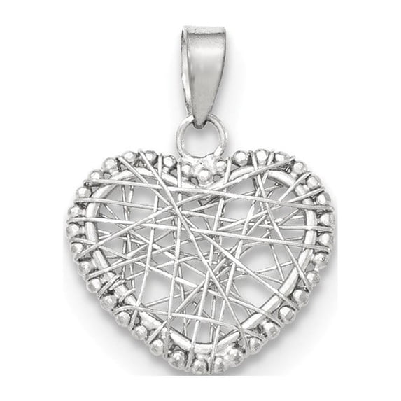14k White Gold Open Wire Heart Pendant - Measures 19x14mm Wide
